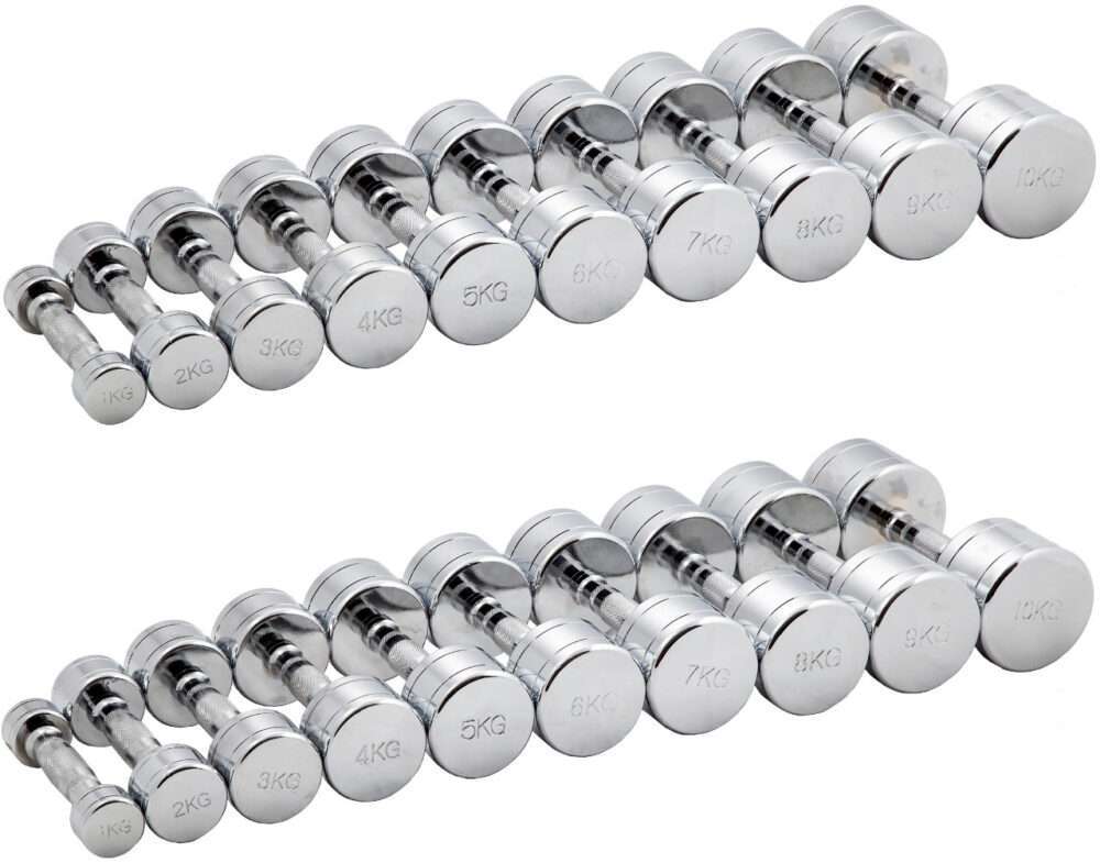 Гантельный ряд хромированный (шаг 1 кг, 10 пар) PROFI-FIT 1-10 кг