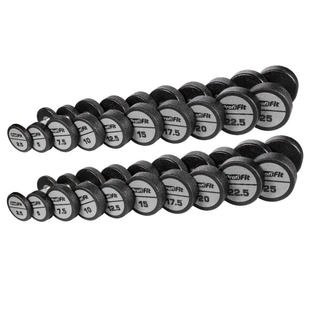 Гантельный ряд полиуретановый (шаг 2,5 кг, 10 пар) PROFI-FIT 2,5-25 кг