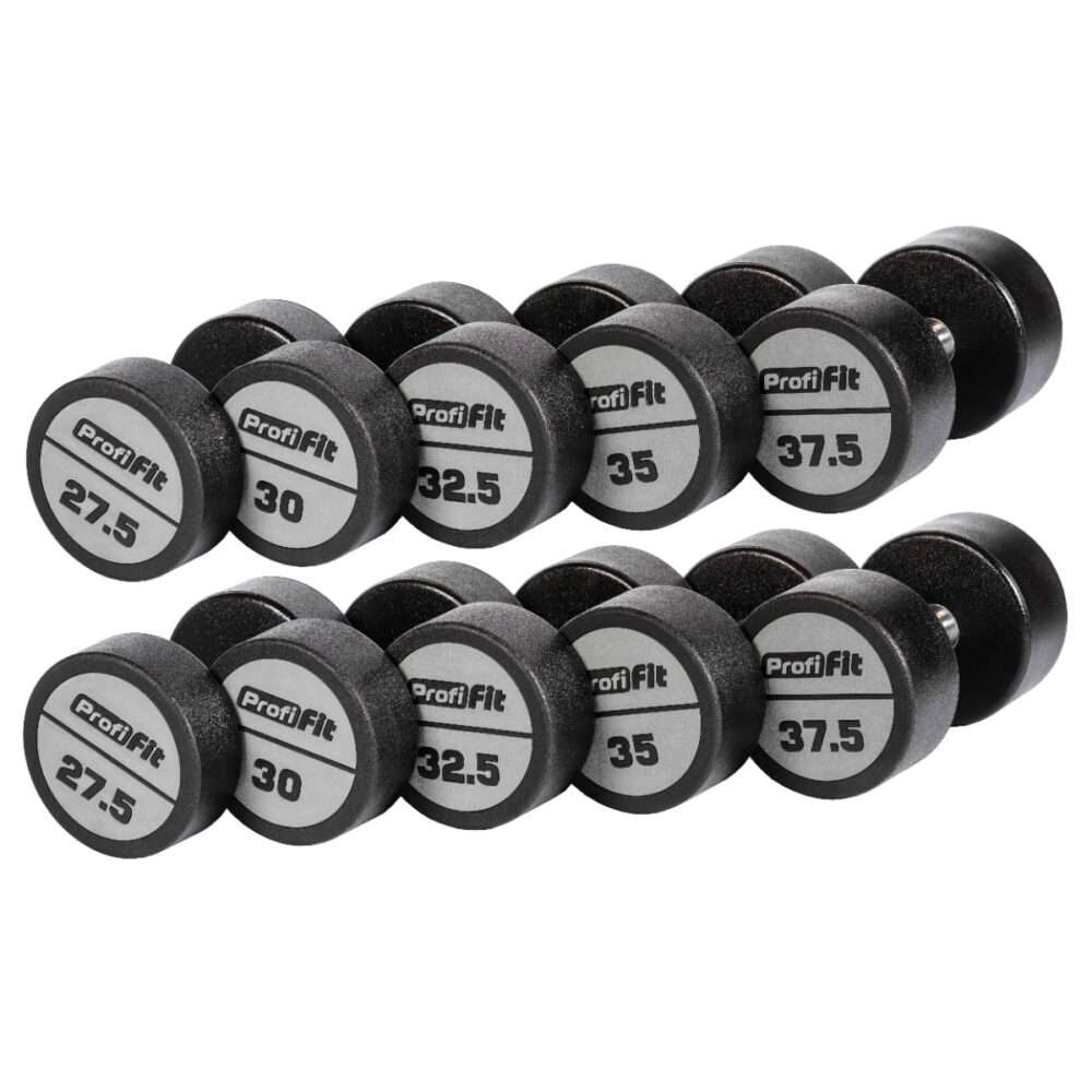 Гантельный ряд полиуретановый (шаг 2,5 кг, 5 пар) PROFI-FIT 27,5-37,5 кг