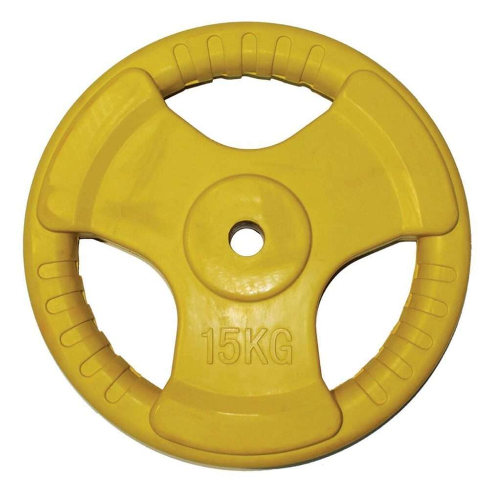 Диск обрезиненный (три хвата, цветной) D26 мм PROFI-FIT 15 кг